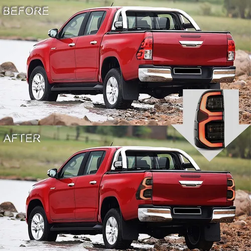 Vista 4 de VLAND Conjunto de luces traseras para Toyota Hilux 2015-2020 Base, Chasis, Doble Cab, SR, DLX (no para Tonka), lámpara trasera con DRL, señal