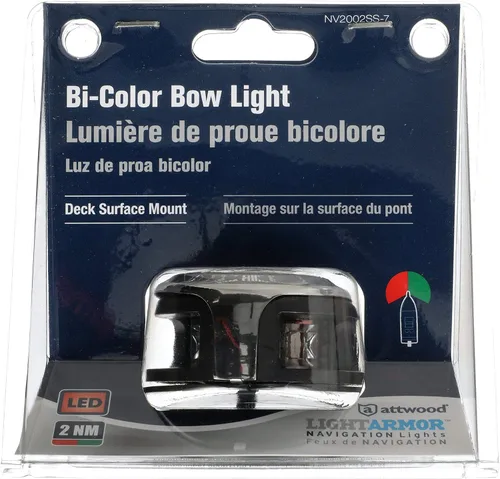 Vista 6 de attwood NV2002SS-7 LightArmor - Luces de navegación de 2 millas, montaje en cubierta, redonda, bicolor, iluminación LED, carcasa inoxidable