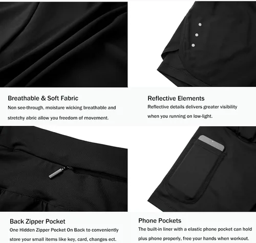 Vista 4 de Ksmien - Pantalones cortos de correr 2 en 1 para mujer, ligeros, para entrenamiento, gimnasio, yoga, forro con bolsillos para teléfono