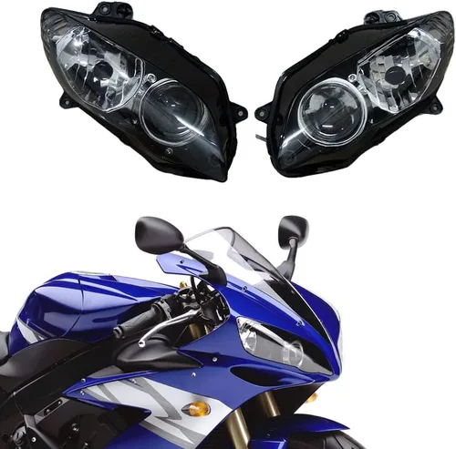 Vista 28 de Ensamble de lámpara de faro delantero para motocicleta compatible con Yamaha YZF600 R6 2006 2007 06 07 YZF-R6 Faro frontal transparente para moto