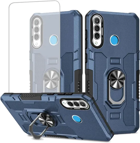 Vista 9 de Funda para Huawei P30 Lite/Nova 4E/Honor 20S MAR-LX1M con protector de pantalla de vidrio templado, protección resistente anillo de metal magnético