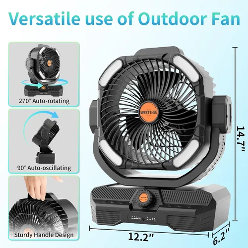 Vista 3 de WESTTREE - Ventilador de 45000 mAh, potente flujo de aire, funciona con pilas, ventilador de exterior para dormitorio, silencioso y oscilante