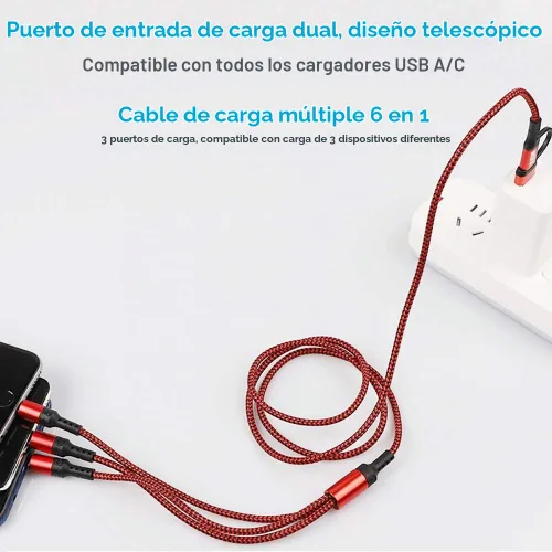 Vista 4 de Cable de carga múltiple 6 en 1, cables de carga para múltiples