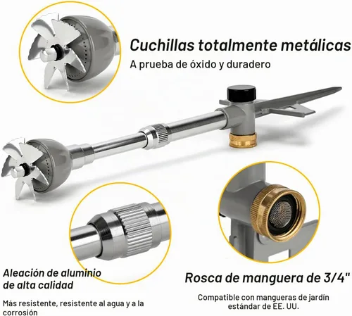 Vista 2 de Aspersor de césped para patio, rociador de agua 100% metal con base de pico resistente, riego de 360 grados para césped, jardín