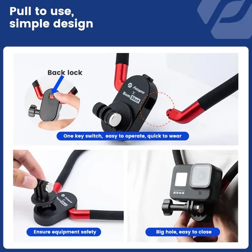 Vista 6 de Fotopro Soporte para selfie con clip para cuello POV, kit de montaje vertical, soporte de cuello de silicona flexible para teléfono con cámara