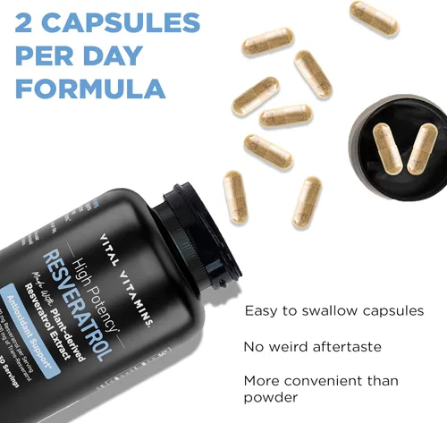 Vista 14 de Vitaminas Vitales Resveratrol, 600mg con 300mg Trans-Resveratrol