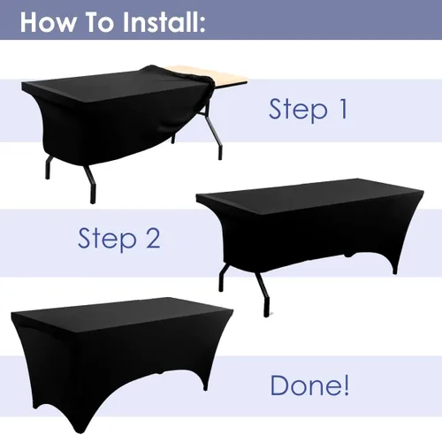 Vista 3 de Paquete de 2 manteles de elastano negro de 6 pies – Manteles ajustados – Mantel elástico de ajuste universal para mesas plegables – Sin arrugas