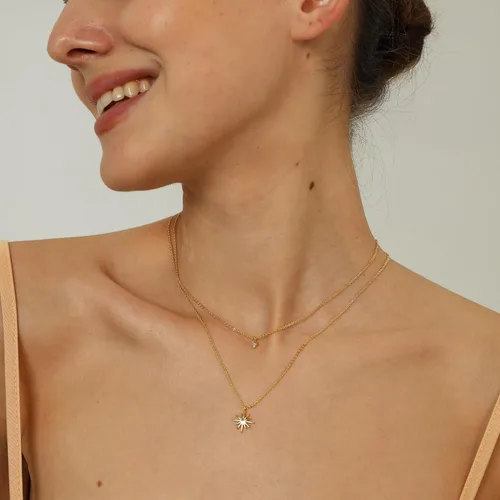 Vista 3 de Collares en capas para mujer, chapado en oro de 14 quilates, collar de cadena de clip de espiga de espiga simple, collares de oro simple para mujer