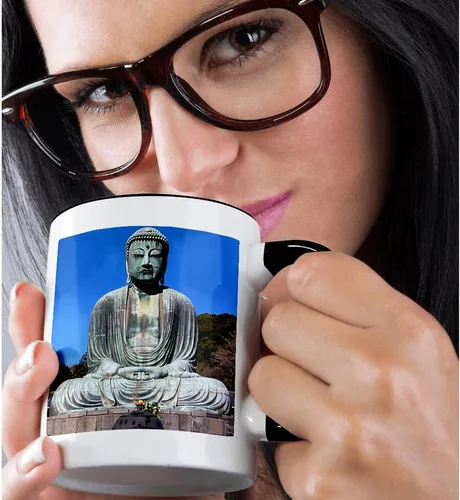 Vista 2 de 3dRose mug_4311_4 Buddha - Taza negra de dos tonos, 11 onzas, multicolor