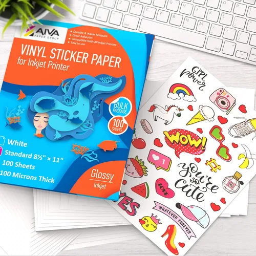 Vista 8 de Papel adhesivo de vinilo para imprimir - Papel impermeable para calcomanías para impresora de inyección de tinta - 30 hojas autoadhesivas - Blanco