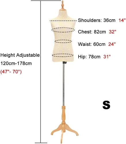 Vista 2 de Female Dress Form Mannequin Torso, Manikin with Wooden Base Stand Adjustable Height 47 Inch - 70 Inch for Sewing Clothing Dress Display