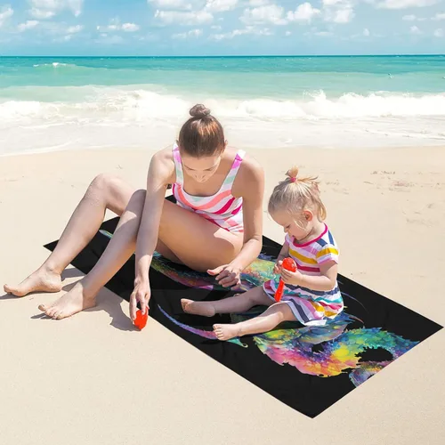 Vista 5 de Toalla de playa personalizada de dragón de acuarela negra con nombre, toallas de baño para deporte, béisbol, baloncesto, regalo, 30 x 60 pulgadas, 2