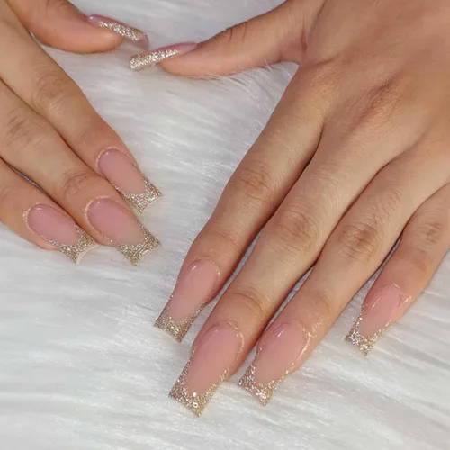 Vista 7 de Puntas de Uñas Francesas Rosadas Bailarina Uñas Postizas Largas Cuadradas de Presión Cobertura Completa Uñas Postizas Acrílicas de Mariposa