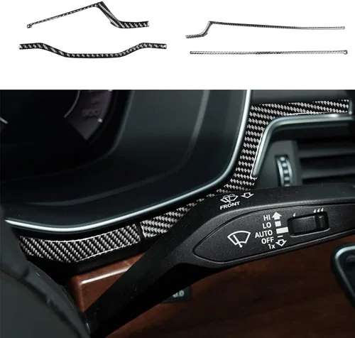 Vista 31 de Blazeray Accesorios interiores de fibra de carbono, cubierta decorativa, ajuste adhesivo para Audi A4 B9 2017-2019 (cubierta de perilla central)