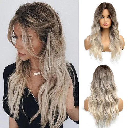 Vista 15 de Esmee Pelucas largas de color castaño rojizo ombré para mujer, peluca de cabello sintético ondulado y rizado natural para uso diario, fiestas