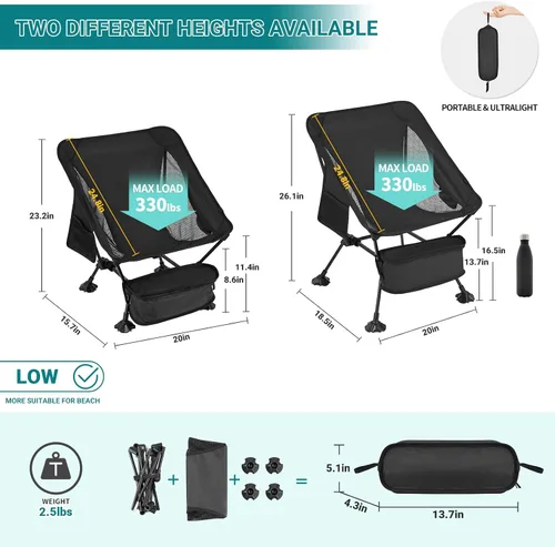 Vista 3 de ATEPA Silla de mochilero, ultraligera, plegable, portátil, pequeña, sillas de camping para adultos, asiento de playa plegable compacto con pies