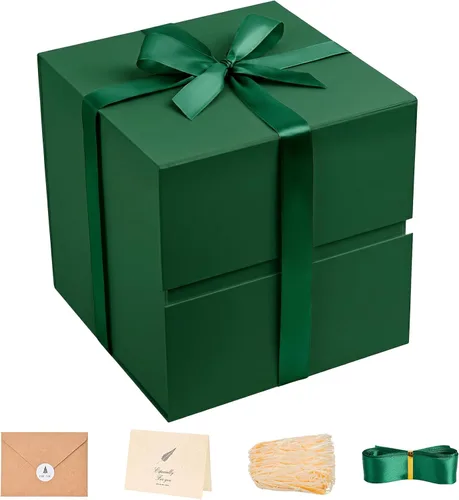 Vista 9 de LIFELUM Square Gift Box with Magnetic Lid, Card, Sticker, Ribbon, Shredded Paper Filler for Business, Wedding, Birthdays