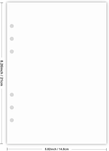 Vista 6 de Papel en blanco A5, recambios para planificador Filofax, organizador, encuadernadores, 6 agujeros perforados, 100 hojas/200 páginas, 100 g/m²