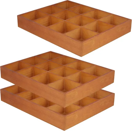 Vista 10 de FUNSUEI Bandeja de madera de 3 compartimentos múltiples, bandeja de madera para servir con 20 secciones, organizador de cajones de madera, caja