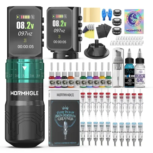 Vista 9 de Wormhole 2PCS 2,300mAh Baterías 8PCS 30ML tatuaje tinta tatuaje pistola kit Dos Verdes