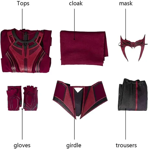 Vista 7 de Disfraz de Wanda Maximoff para mujer, disfraz de bruja escarlata, capa y pantalones, conjunto completo
