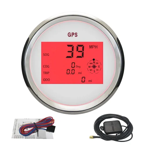 Vista 9 de Kit de velocímetro GPS digital garantizado ELING para coche, barco, motocicleta con retroiluminación roja de 2" (52mm) 12V 24V Negro+Negro