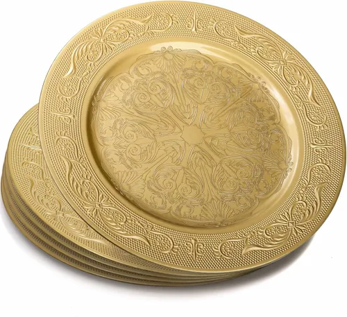 Vista 3 de Cididu Paquete de 12 platos de carga dorados, cargadores redondos dorados de 13 pulgadas para platos de cena, cargadores decorativos de cena