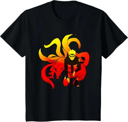 Vista 32 de Naruto Shippuden Naruto and 9 Tails - Camiseta de manga corta Negro