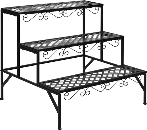 Vista 9 de Giantex Soporte de metal negro para plantas de 3 niveles, soportes de metal para plantas con 6-9 soportes de capacidad en maceta, estante