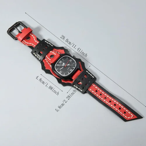 Vista 6 de MINILUJIA Relojes hechos a mano para hombre con cuerda de cera cosida, estilo vintage, punk, hip-hop, gótico, ancho, de cuero genuino, suave, reloj