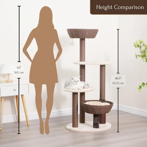 Vista 7 de PetPals Árbol grande para gatos de 49 pulgadas de alto y 5 niveles con postes rascadores de cuerda de papel reciclado reemplazables, cojines