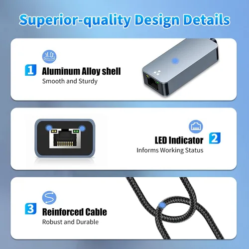 Vista 3 de Adaptador USB C a Ethernet 2 en 1 de 2.5 Gbps, adaptador Ethernet tipo C a RJ45 con puerto USB-A 3.0, 2500 Mbps Gigabit a Internet con cable