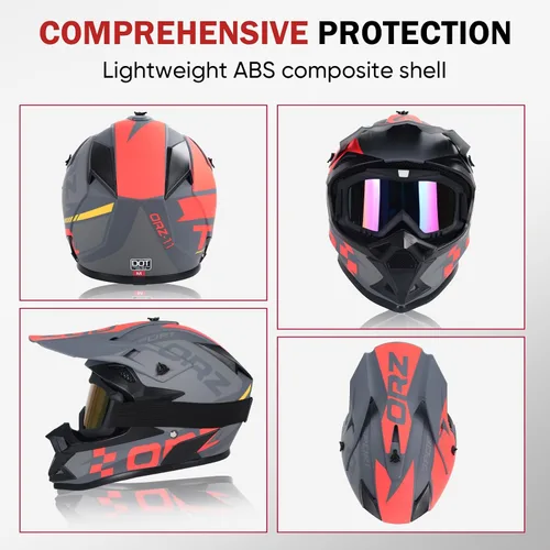 Vista 3 de Adult Dirt Bike Helmet Motorcycle Racing Street Bike Off-Road Mountain Bike BMX MX ATV Helmet with Cycling Glasses and Visor for Unisex-Adult