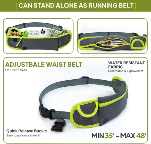 Vista 2 de Correa de perro manos libres con bolsa de cremallera, correa de cintura para pasear perros, correr y senderismo, cinturón ajustable con asa, diseño