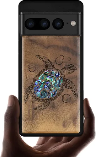 Vista 7 de Carveit Funda de madera de diseñador para Google Pixel 7 Pro (grabado en madera e incrustaciones de carcasa), funda de madera única compatible