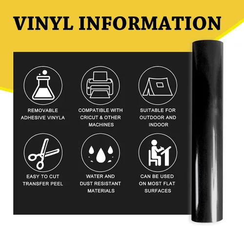 Vista 3 de UCEC Papel de vinilo extraíble negro, hojas de vinilo inteligentes de 13 x 12 pulgadas, color negro brillante, compatibles con Cricut Maker 3/Maker