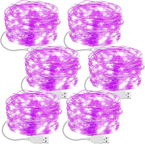 Vista 9 de Macarrie USB String Lights 33 ft 100 LED Fairy Lights Powered String for Christmas Indoor Outdoor Wedding Party Tree Home Festival Garden Black