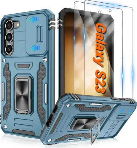 Vista 44 de Atump Funda para Motorola Moto G Play 2024 (4G) con [paquete de 2] protector de pantalla HD y cubierta para cámara deslizante, soporte de anillo