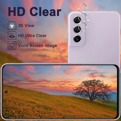 Vista 5 de Paquete de 3 + 3 protectores de pantalla para Galaxy S21 FE 5G + protector de lente de cámara, dureza 9H, resistente a los arañazos, fácil