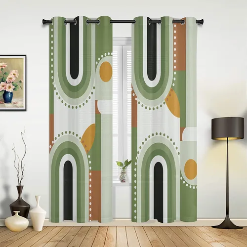 Vista 6 de Libaoge Curtains Panels for Kitchen Mid-Century Modern Art Geometric Abstract Green Window Curtains Light Filtering Grommet Top Drapes for Bedroom