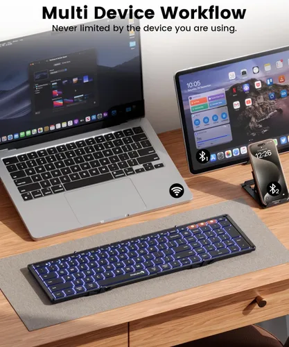 Vista 5 de ProtoArc XK01 Plus Teclado plegable retroiluminado, 105 teclas de tamaño Negro