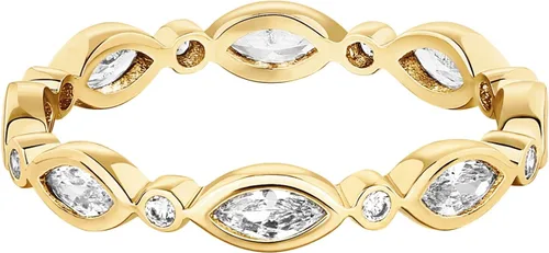 Vista 3 de PAVOI Anillo apilable de circonita cúbica chapada en oro de 14 quilates Banda de eternidad marquesa para mujer Anillo apilable de oro chapado