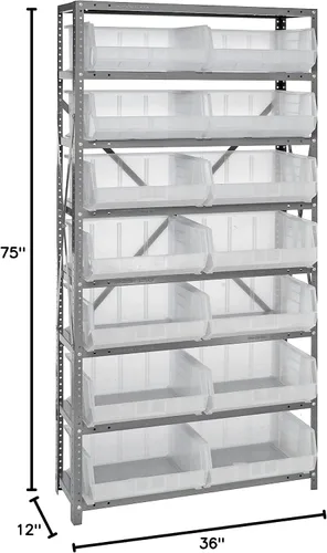 Vista 442 de Quantum QSBU-245BK Heavy Duty Shelving Unit with (7) Shelves and (24) QUS245 Black Bins for Garage Warehouse Storage Distribution 400 lb Load