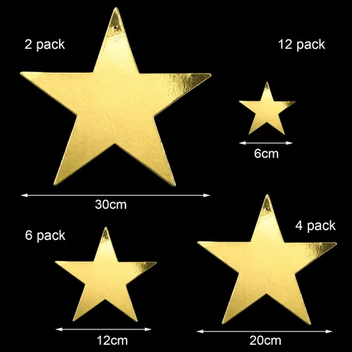 Vista 2 de Boao 24 recortes de estrellas de cartón dorado para colgar, lámina metálica con purpurina de 2.4 in, 4.7 in, 7.9 in, 11.8 in y 164.0 ft, decoración