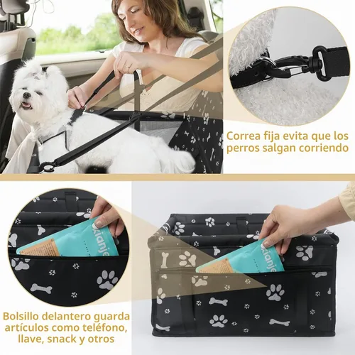 Vista 4 de Asiento de coche para perro, asiento elevador plegable para perro, impermeable, transpirable, bolsa de viaje Oxford para perros pequeños a medianos