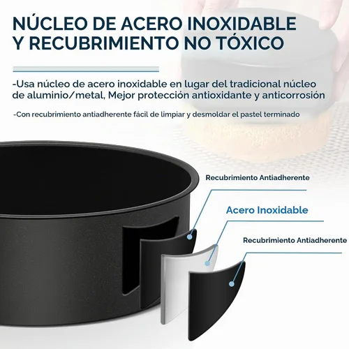 Vista 3 de E-far Juego de 2 moldes para pasteles de 9½ x 3 pulgadas, moldes redondos de acero inoxidable antiadherentes para hornear pasteles de cumpleaños