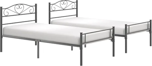 Vista 7 de VECELO Base de cama de tamaño individual con cabecero y estribo, base de colchón de metal, no necesita somier, resistente y fácil de instalar, 2