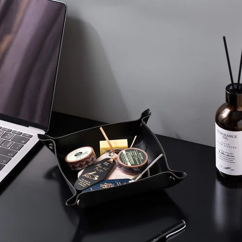 Vista 7 de SANQIANWAN Bandeja de cuero para joyas para mujeres y hombres, bandeja portátil para mesa de entrada, mesita de noche, bandeja de escritorio, plato