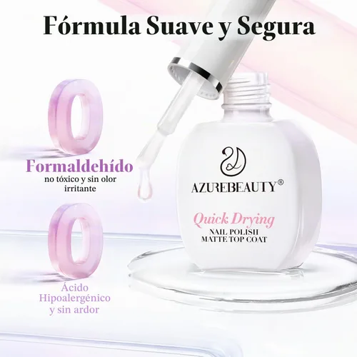 Vista 6 de AZUREBEAUTY Esmalte de Uñas con Capa Superior Mate – Transparente Natural de Secado Rápido, Larga Duración, Fórmula de Secado al Aire, Acabado