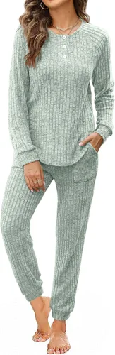 Vista 25 de Wiholl - Conjuntos de dos piezas para mujer: ropa cómoda con sudadera abotonada y pantalones deportivos con bolsillos